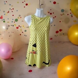Yellow Polka Dot Cat Dress for Kids Size 10 By DENATER.